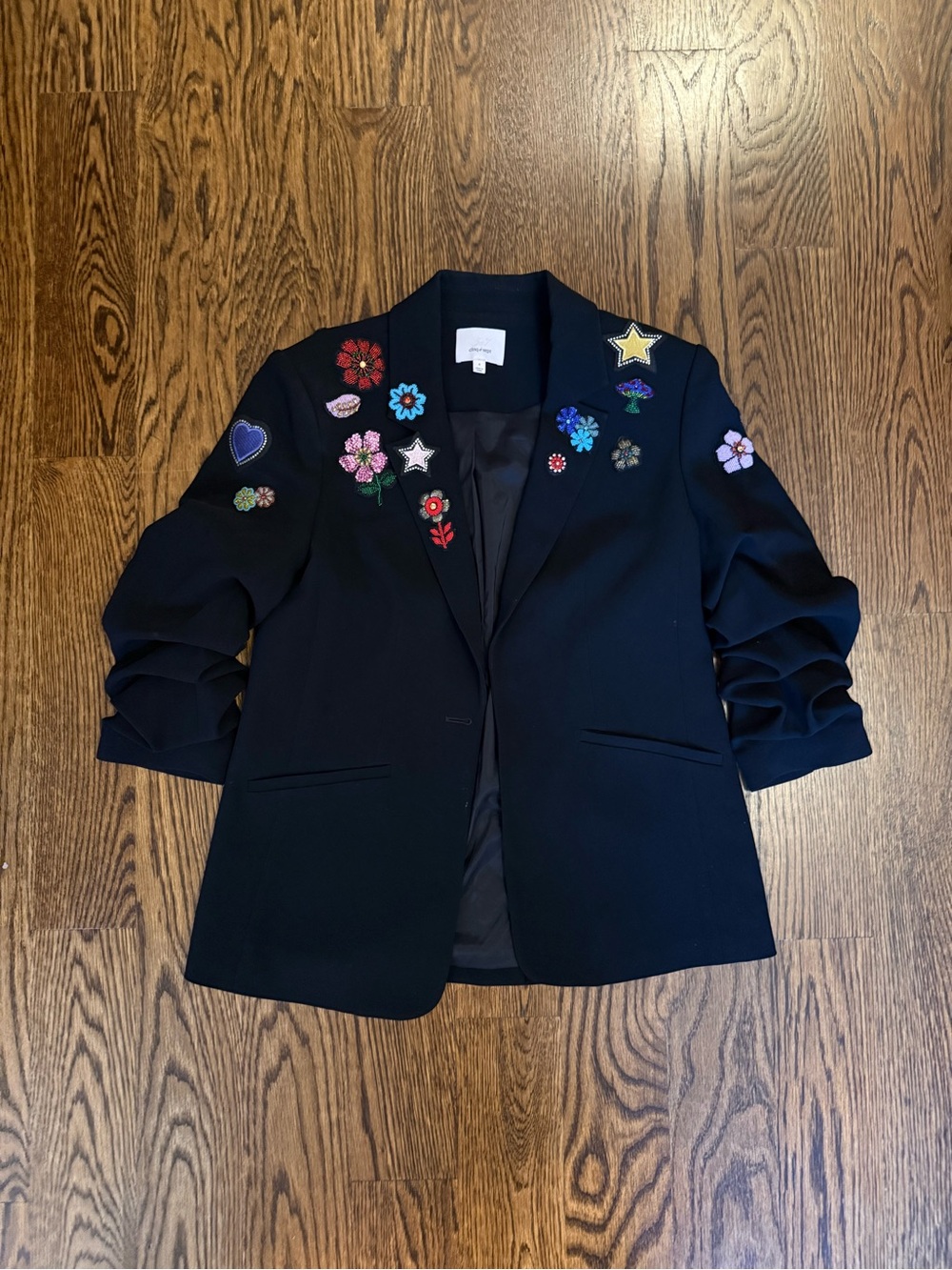 cinq a sept Black Embroidered Floral & Star Blazer